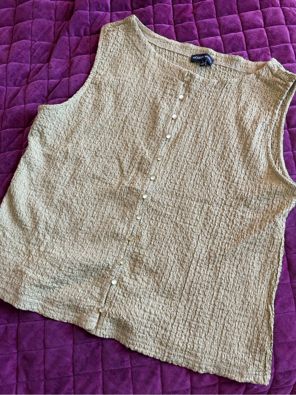 NIC+ZOE Beige Crinkle Sleeveless Button-Front Camisole